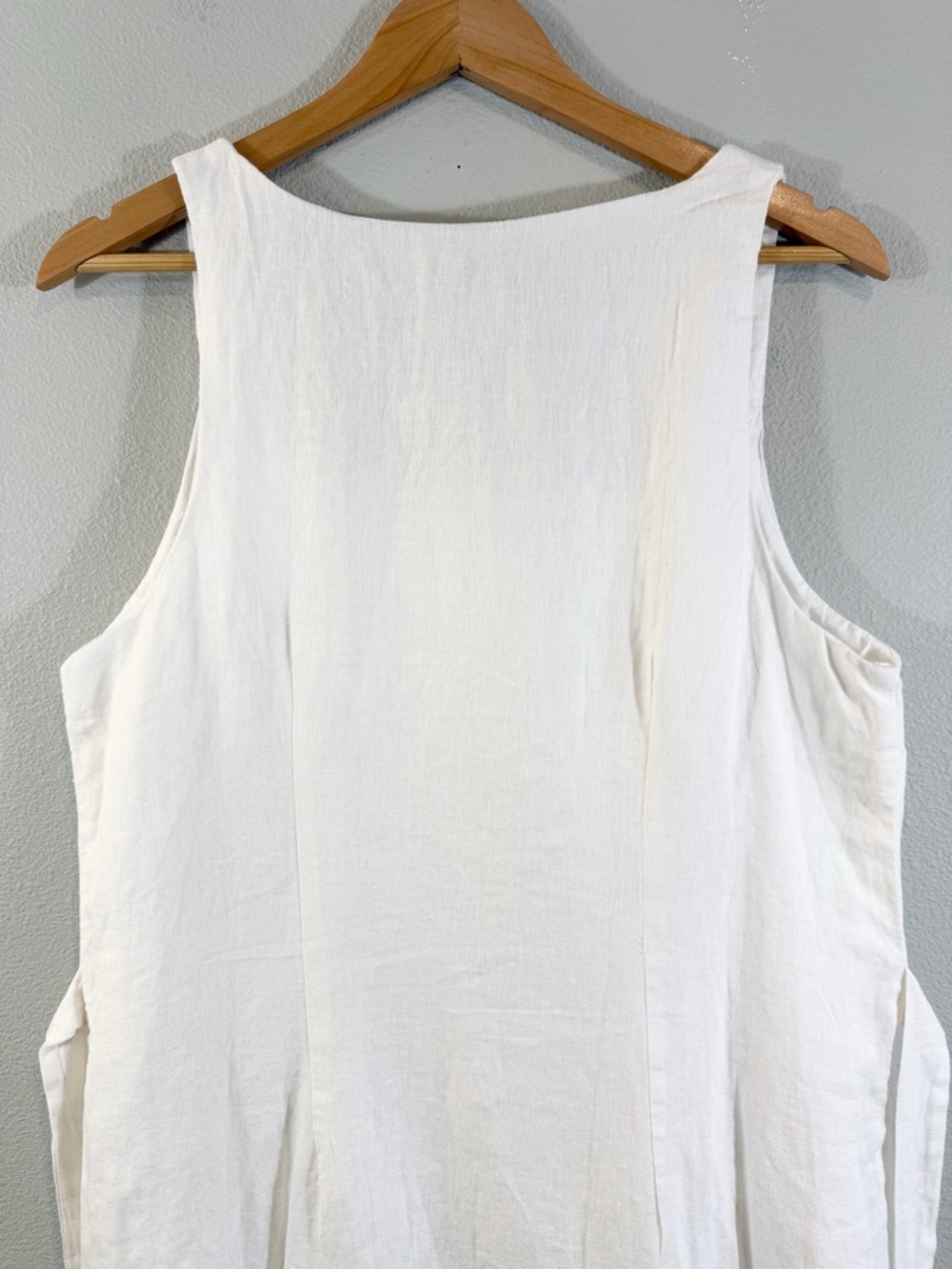 A New Day White Linen Dress Size L Sleeveless Belted Button Front Summer Casual - Picture 10 of 10